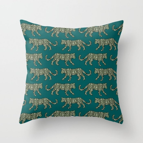 Leopard Parade - Olive Green on Deep Teal Turquoise 20" Square Pillow - Picture 4 of 4